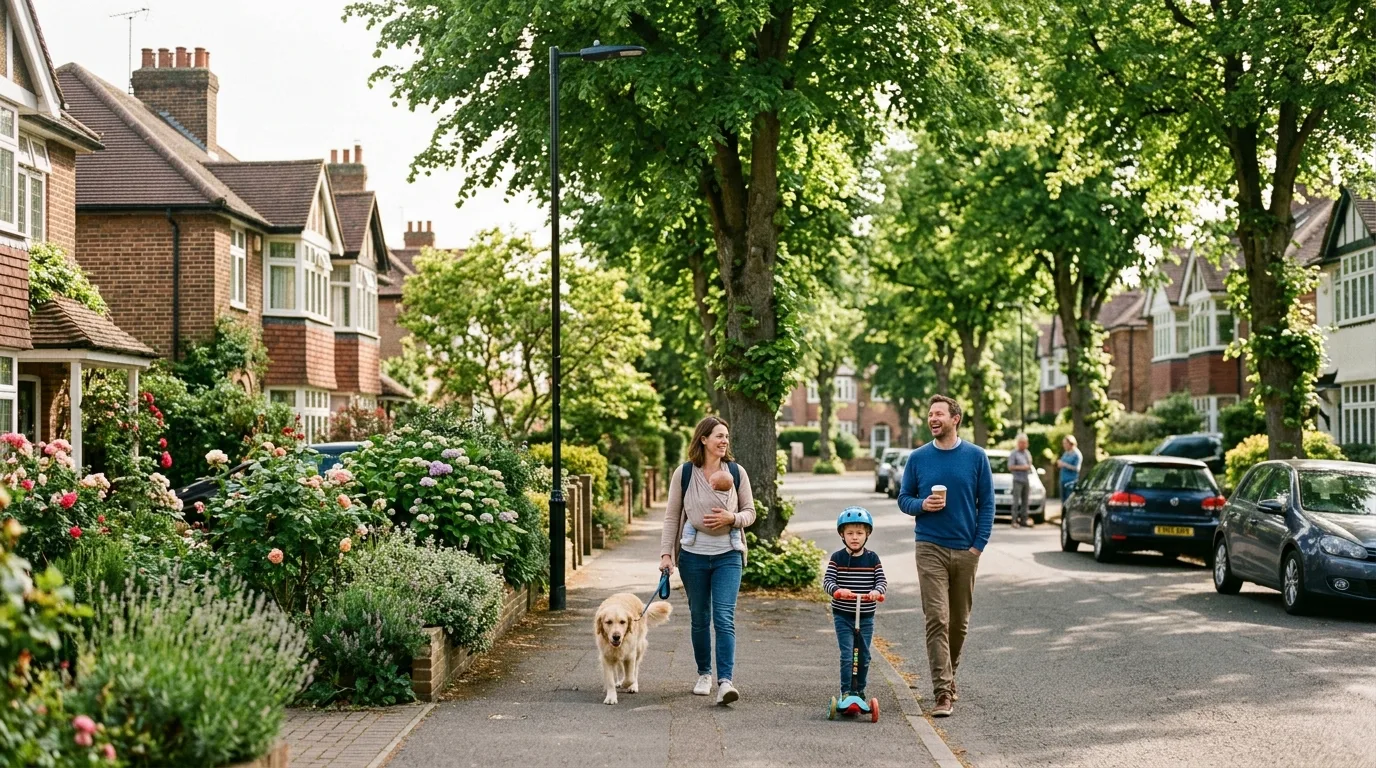 Family enjoying a park in a UK town