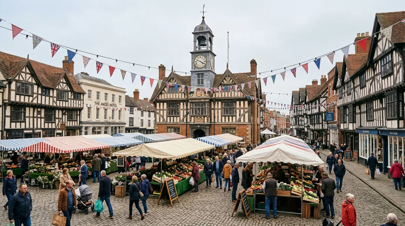 Historic market square in a traditional English town