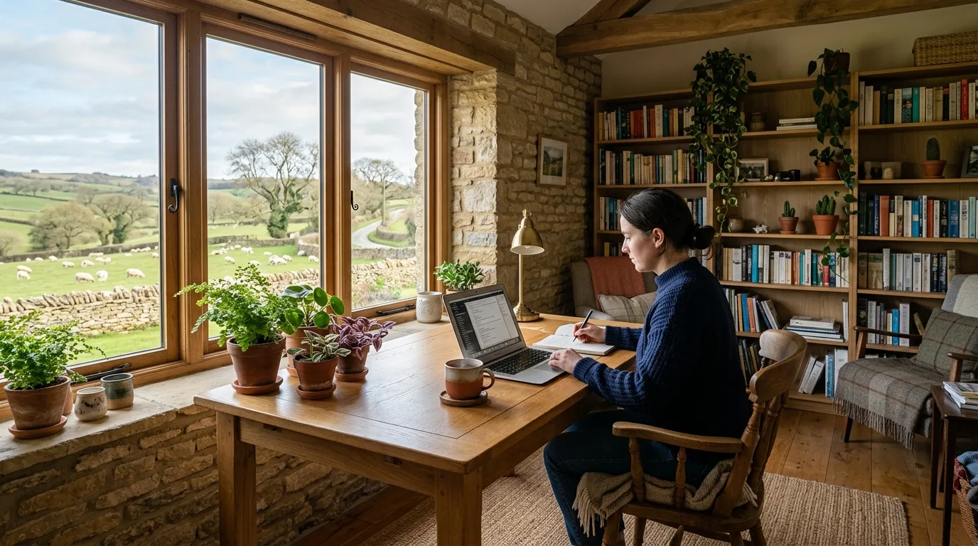 Home office with a view of countryside